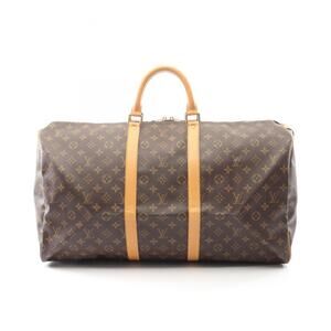 LOUIS VUITTON Authentic Brown Monogram Leather Keepall 55 Boston Bag